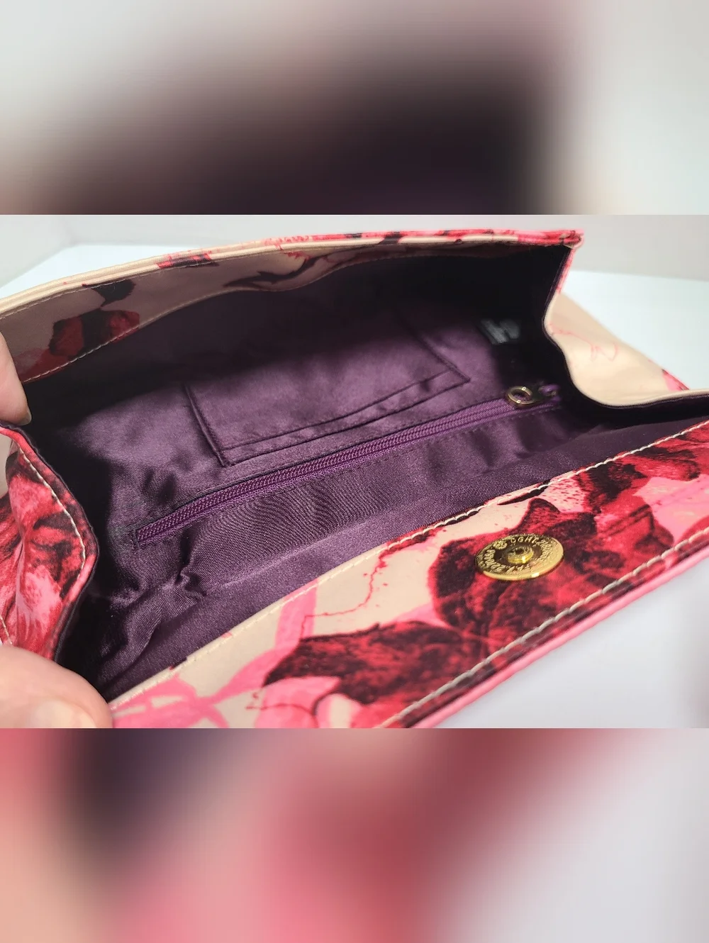 Ted Baker Pink Satin Floral Print Clutch Purse